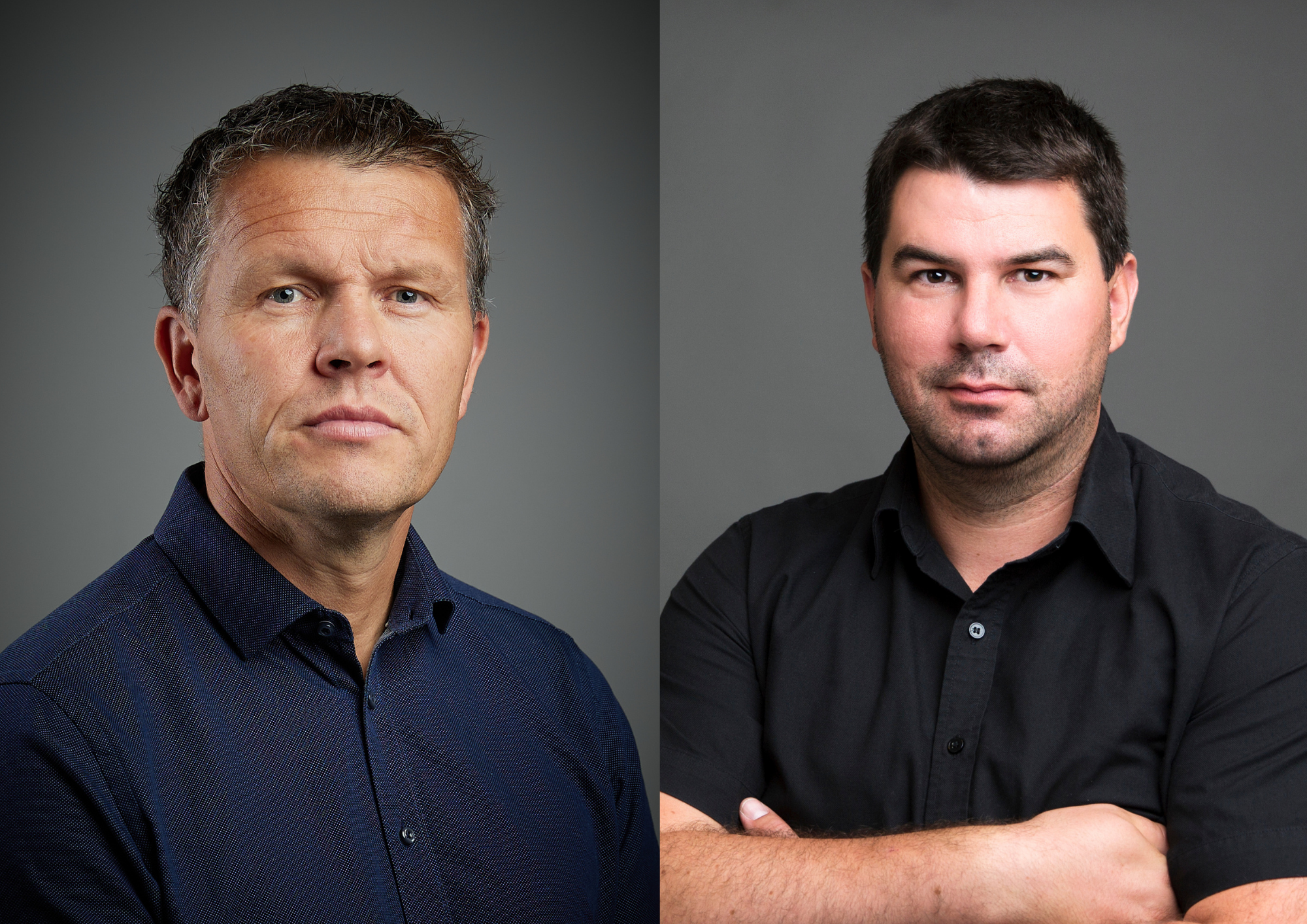 Portrettbilder av Oddgeir Høyekvam og Jan Erik Bresil i Norsk Narkotikaforebyggende forening.